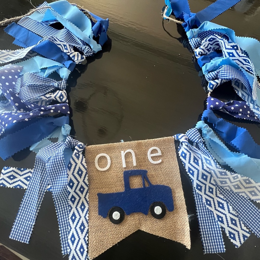 Little Blue Truck birthday high chair banner